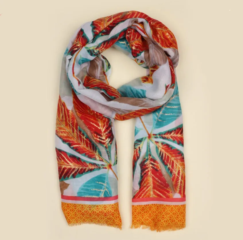 1038515 - Orange leaf Print Scarf - Zelly