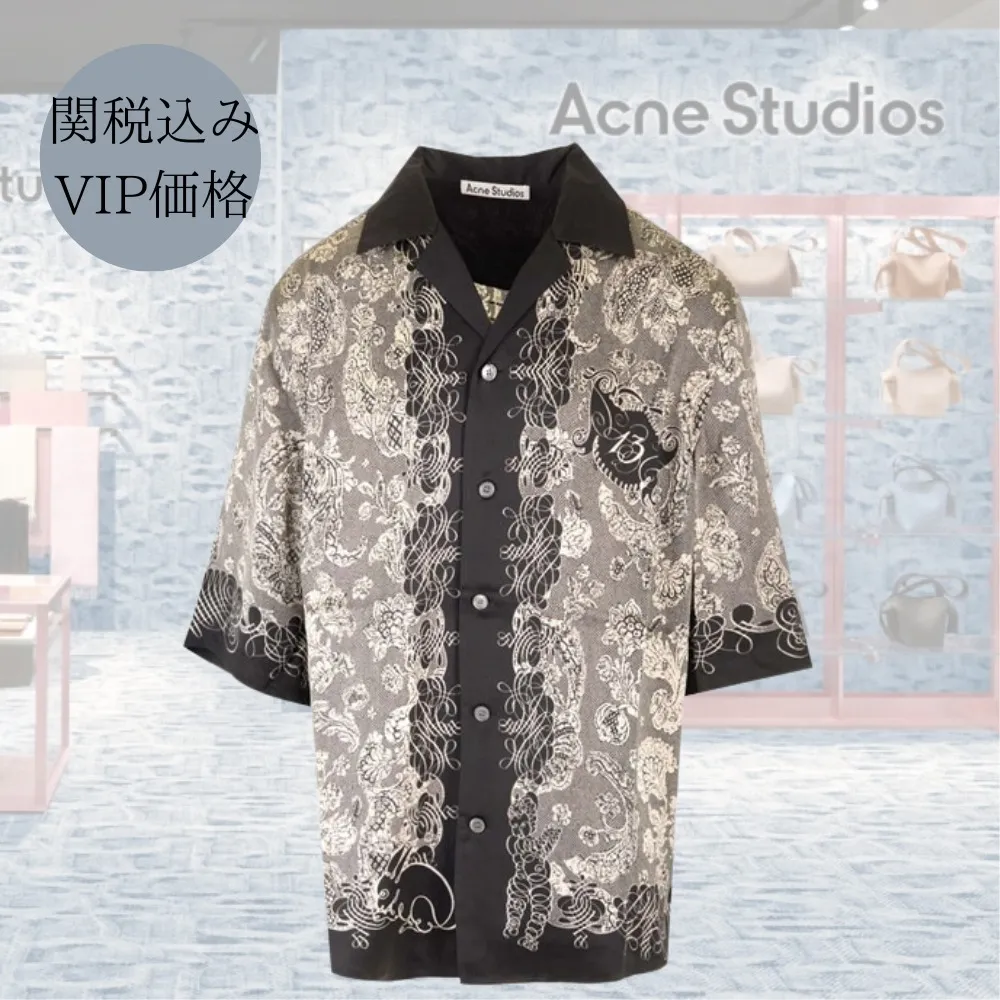 Acne Studios  |Button-down Flower Patterns Street Style Short Sleeves Logo