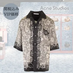 Acne Studios  |Button-down Flower Patterns Street Style Short Sleeves Logo