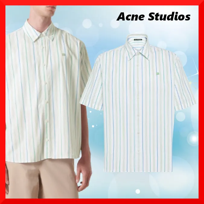 Acne Studios  |Button-down Stripes Street Style Cotton Short Sleeves Bridal