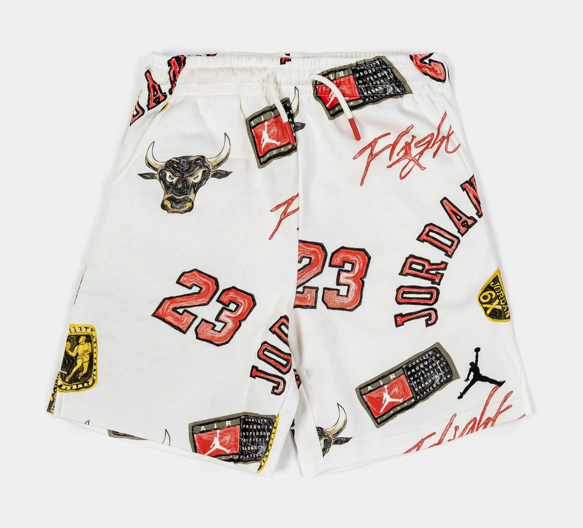 All Over Print Fleece Grade School Shorts (Beige/Red)