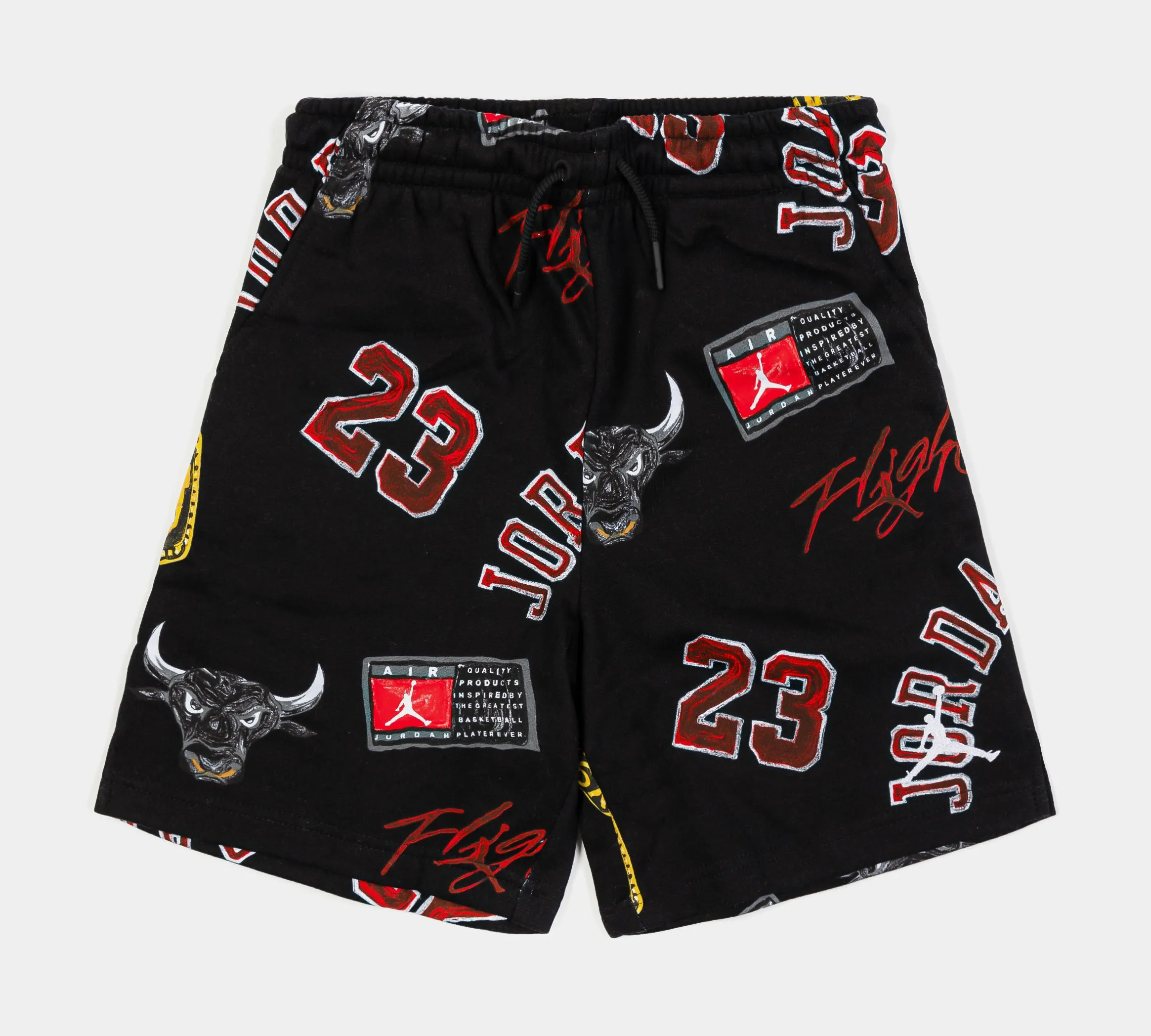 All Over Print Fleece Grade School Shorts (Black/Red)