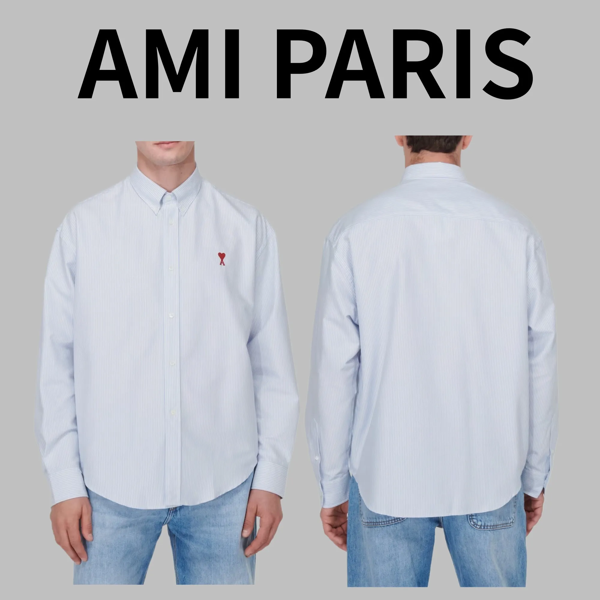 AMI PARIS  |Button-down Stripes Street Style Long Sleeves Cotton Logo