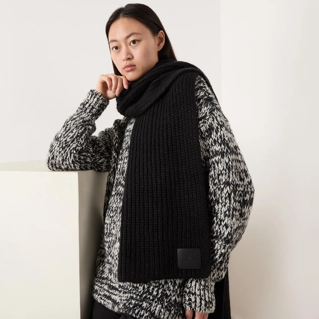 ANINE BING Hannah Knitted Wrap Scarf - Black