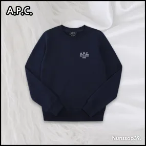 A.P.C.  |Crew Neck Street Style Long Sleeves Plain Cotton Logo