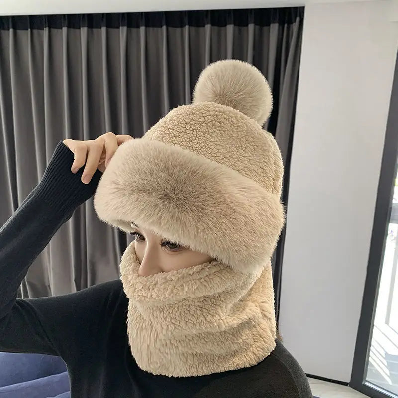 Ashore Shop New Women Winter Cute Fake Fur Cap Hats Girls Female Warm Beanie Cap Hat Full Face Cover Ski