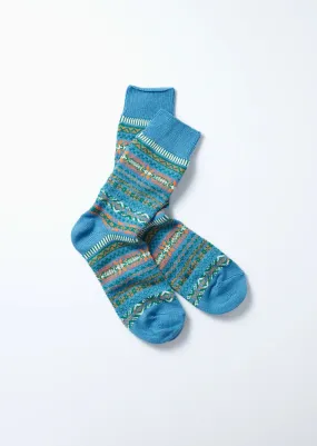 Blue Jacquard Crew Fair Isle Socks