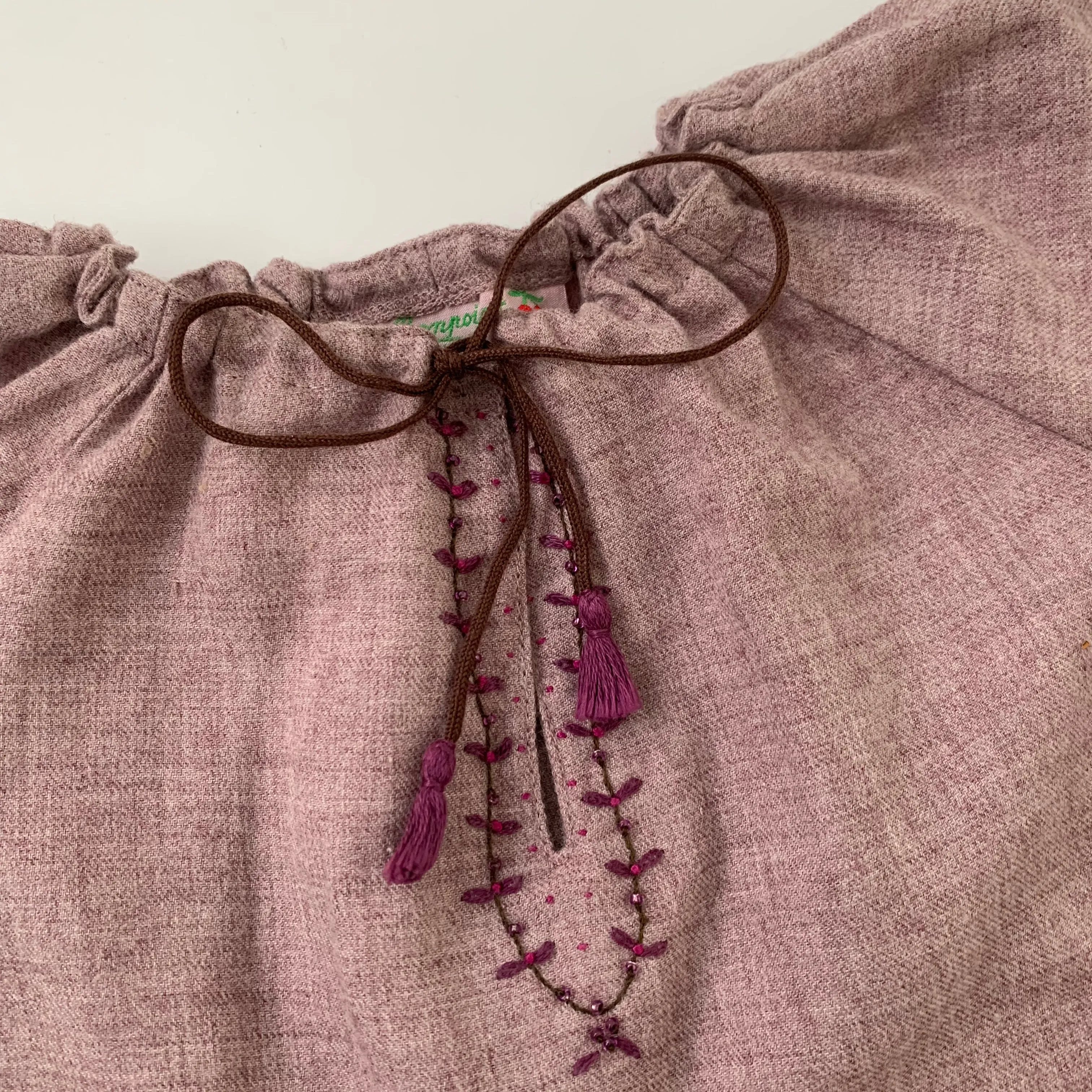 Bonpoint Lavender Wool Mix Blouse With Folk Embroidery: 12 Months