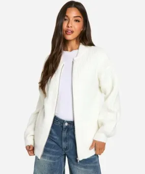 boohoo Womens Oversized Zip Through Knitted Bomber Jacket