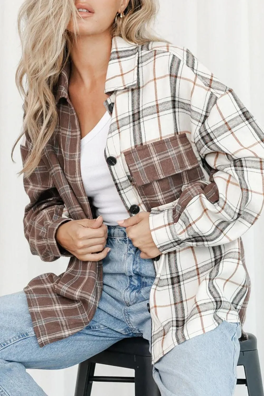 Brown Mixed Plaid Soft Oversized Flannel Shirt