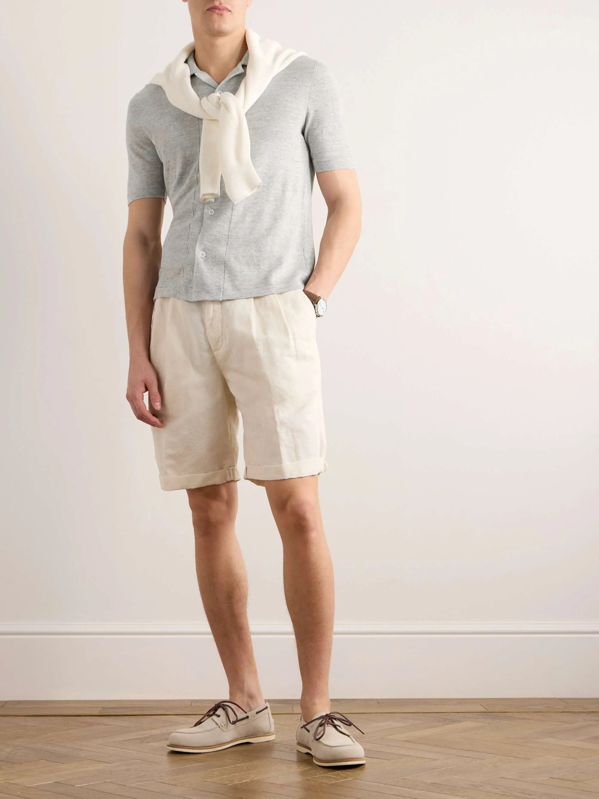 BRUNELLO CUCINELLI  |Button-down Linen Street Style Plain Cotton Short Sleeves