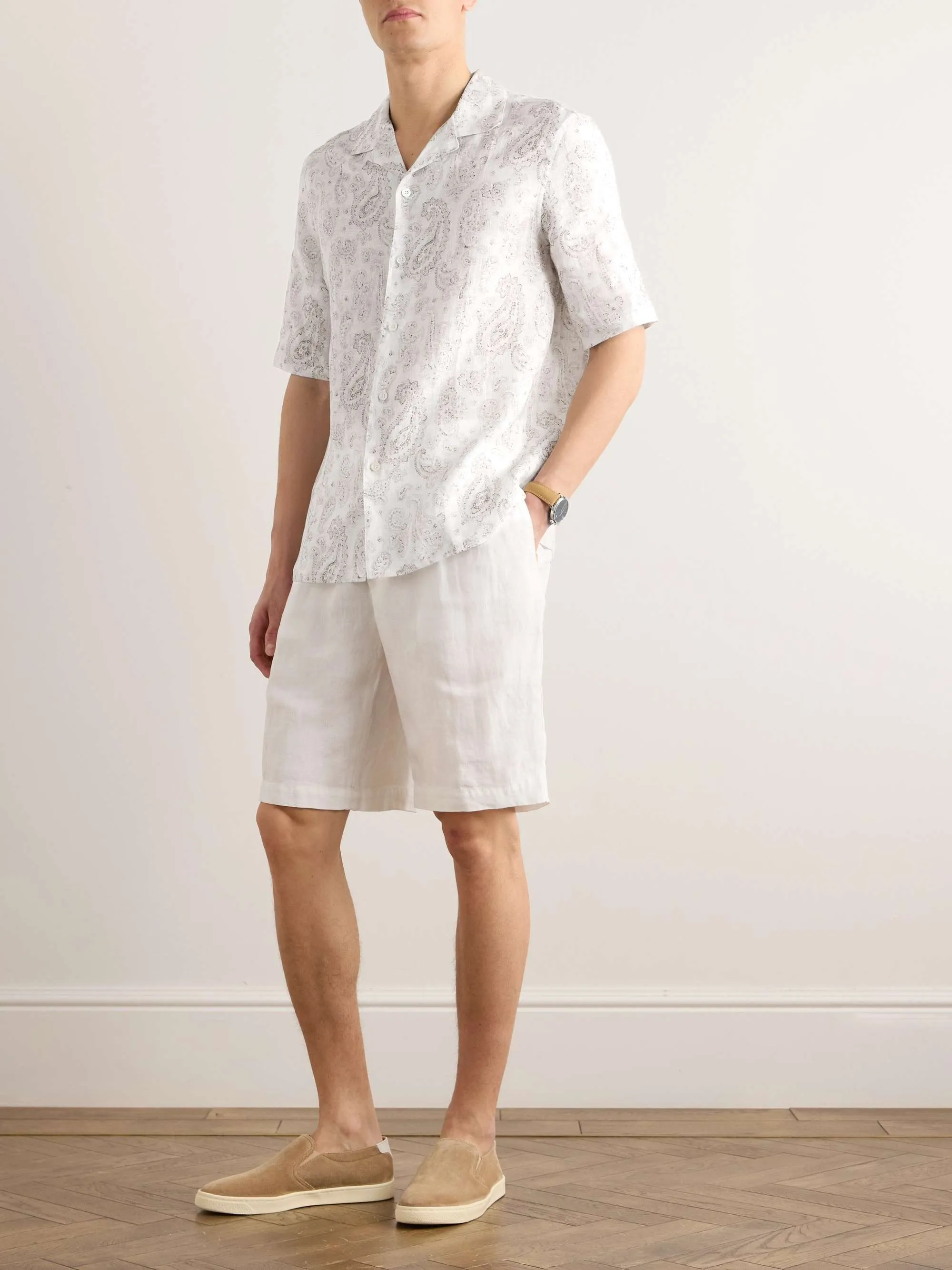 BRUNELLO CUCINELLI  |Button-down Paisley Linen Street Style Short Sleeves Bridal