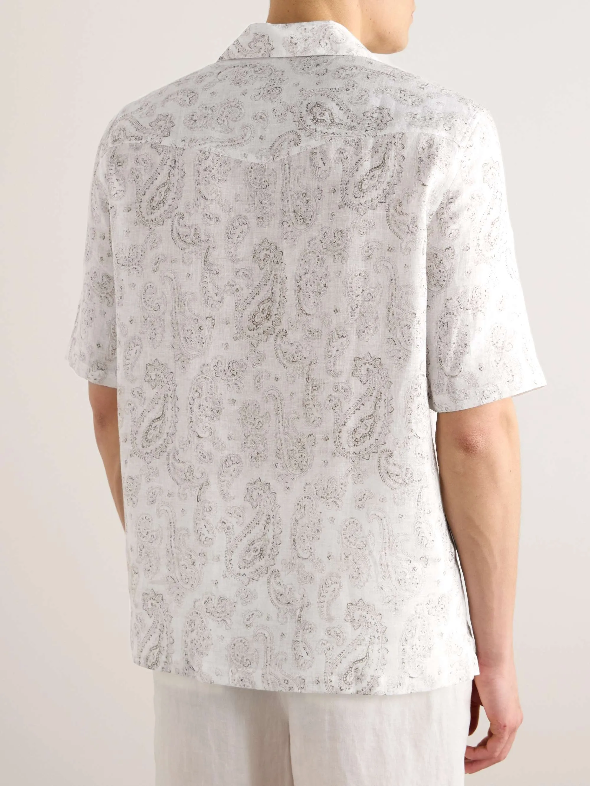 BRUNELLO CUCINELLI  |Button-down Paisley Linen Street Style Short Sleeves Bridal