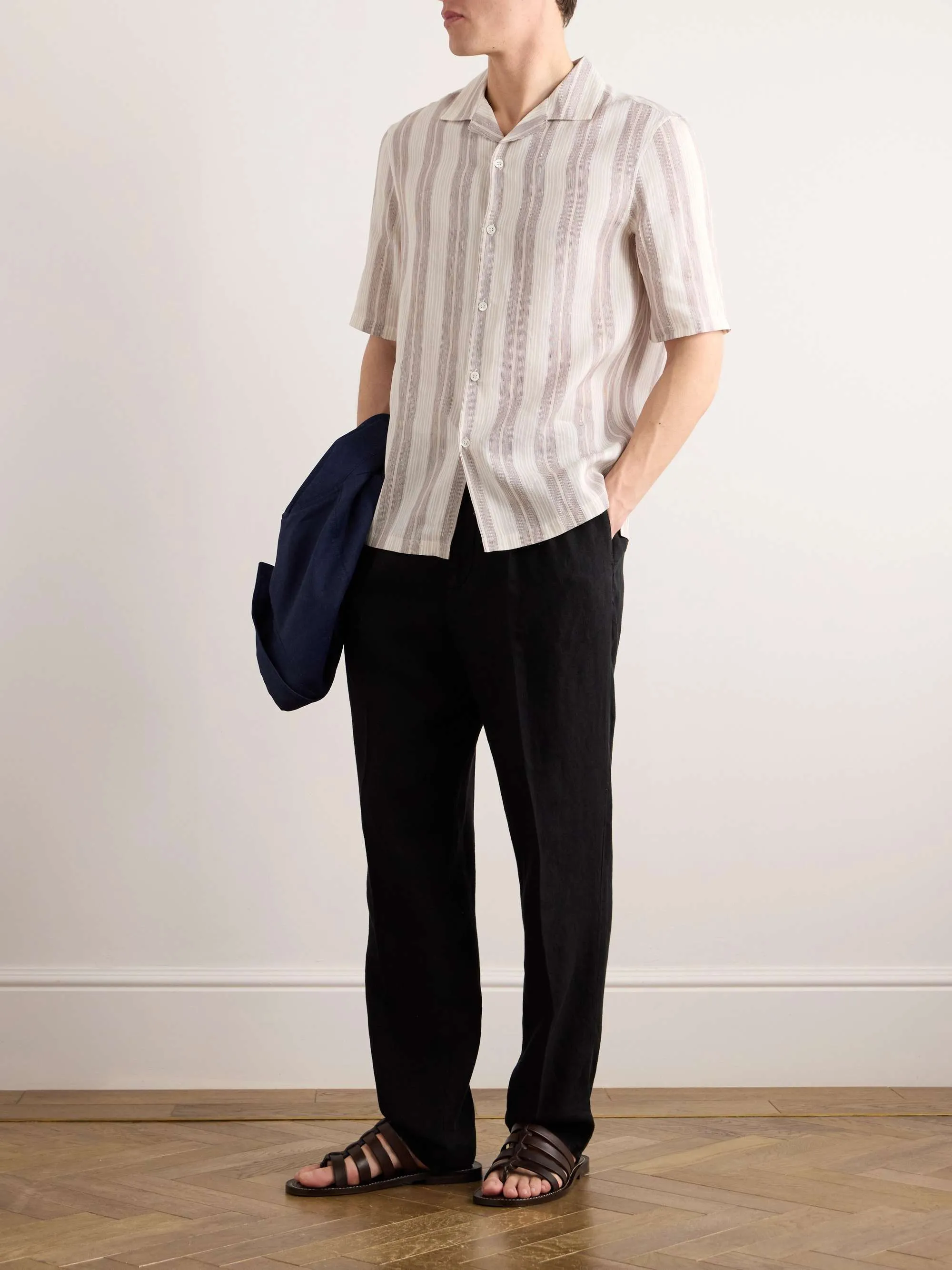 BRUNELLO CUCINELLI  |Button-down Stripes Unisex Linen Street Style Short Sleeves