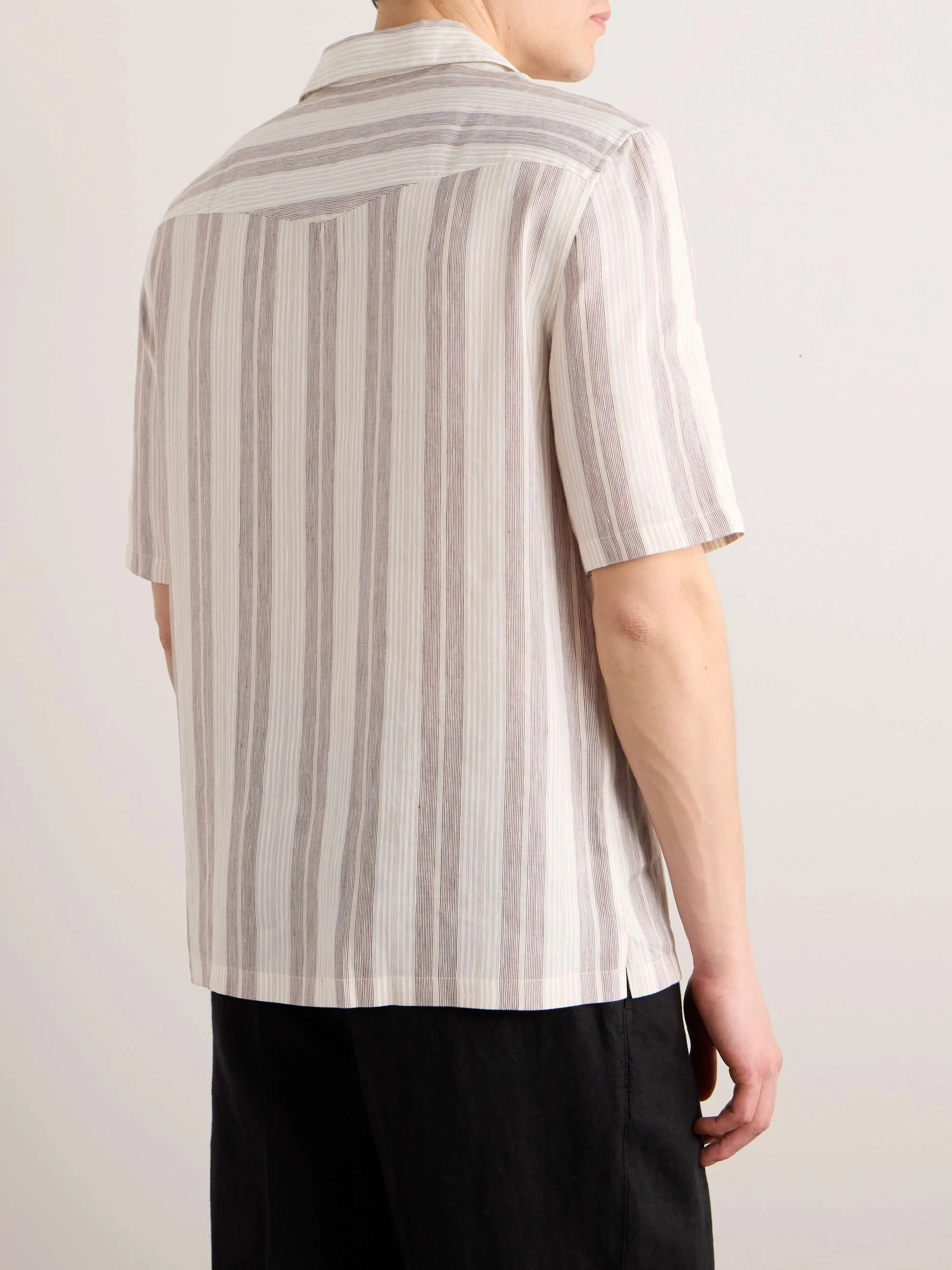 BRUNELLO CUCINELLI  |Button-down Stripes Unisex Linen Street Style Short Sleeves