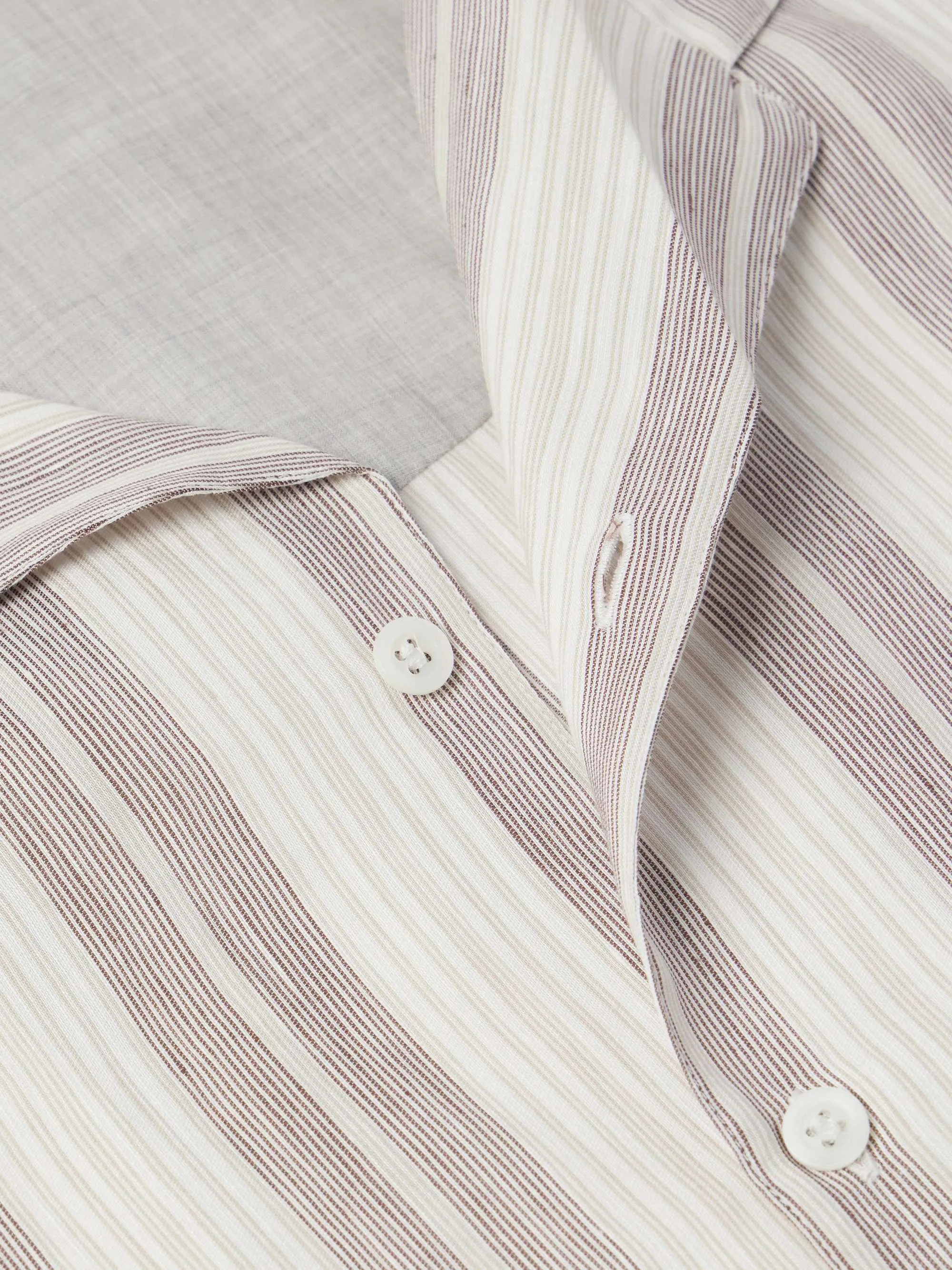 BRUNELLO CUCINELLI  |Button-down Stripes Unisex Linen Street Style Short Sleeves