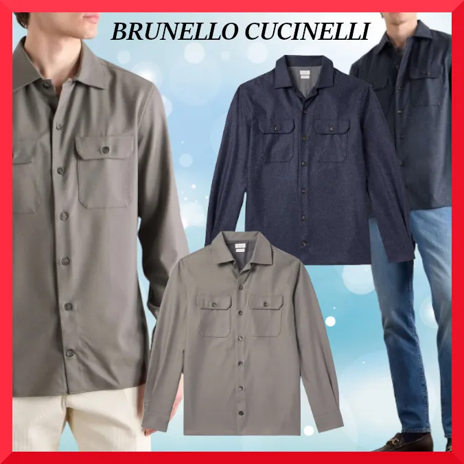 BRUNELLO CUCINELLI  |Button-down Wool Street Style Long Sleeves Plain Bridal Logo