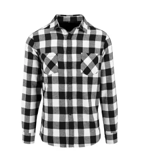 Build Your Brand Mens Checked Flannel Shirt (Black/White) - UTRW5669