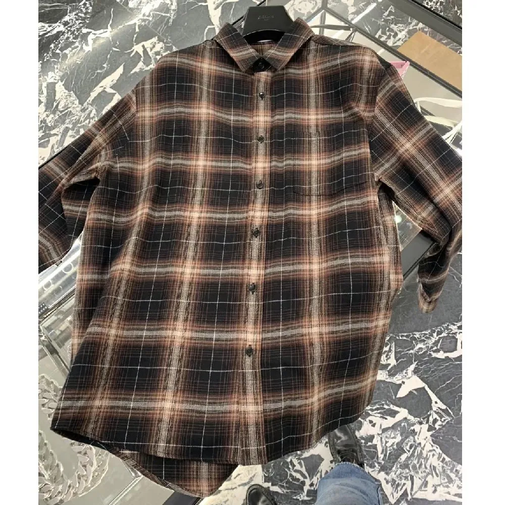 CELINE  |Button-down Other Plaid Patterns Long Sleeves Cotton