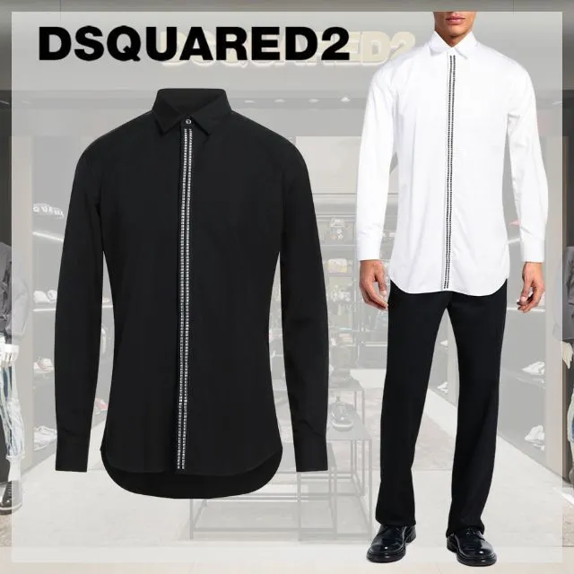 D SQUARED2  |Button-down Unisex Studded Street Style Long Sleeves Plain