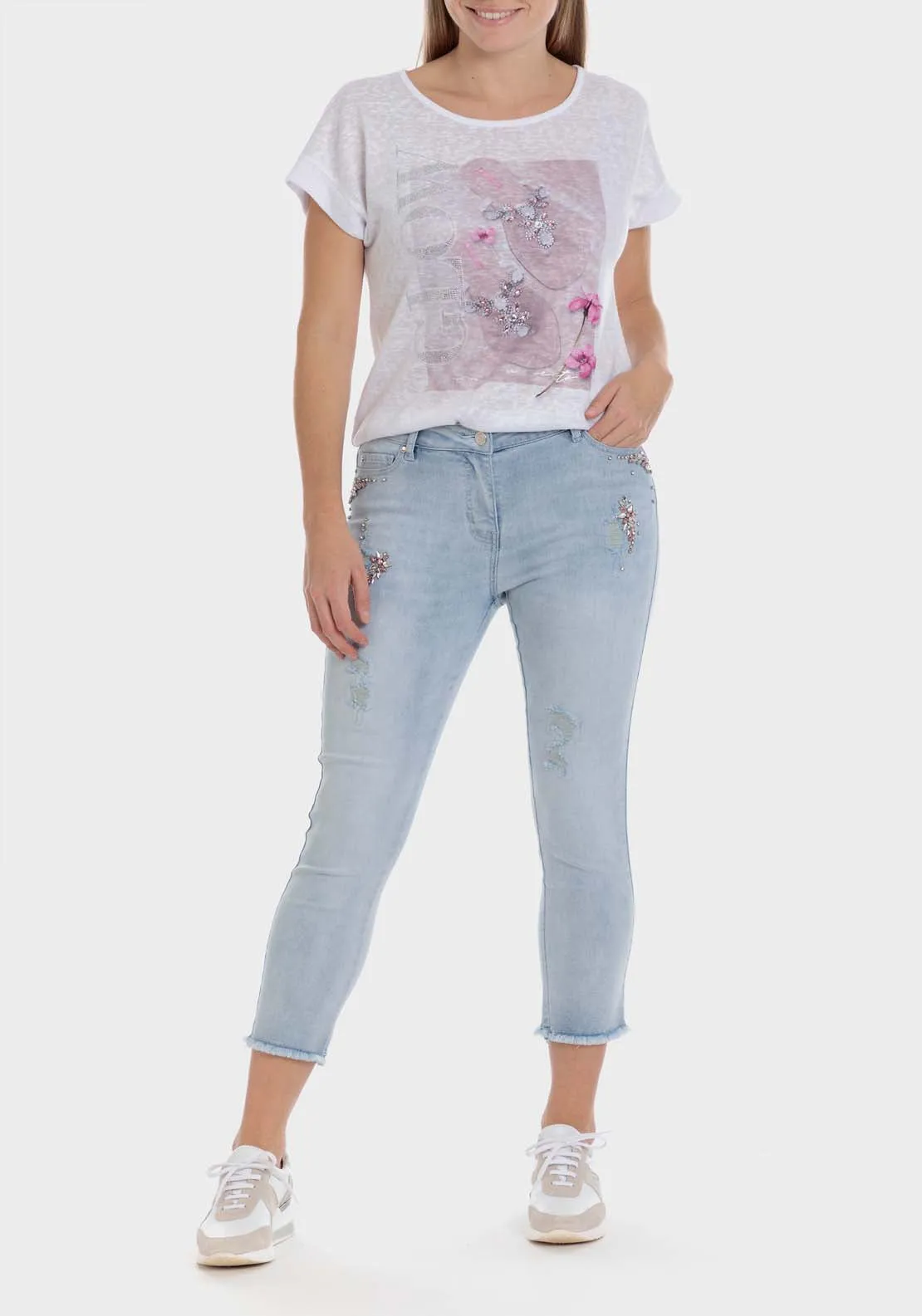 Denim Trousers With Gemstones