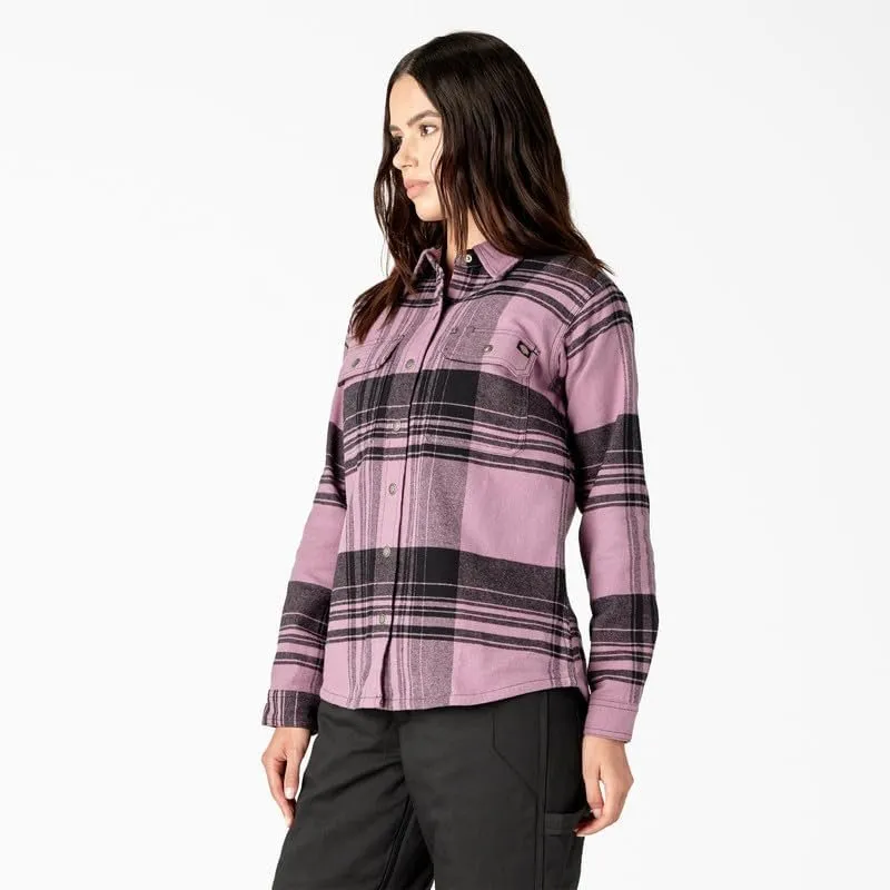 Dickies Womens DuraTech Renegade Flannel Shirt, Grapeade Windowpane Plade, S