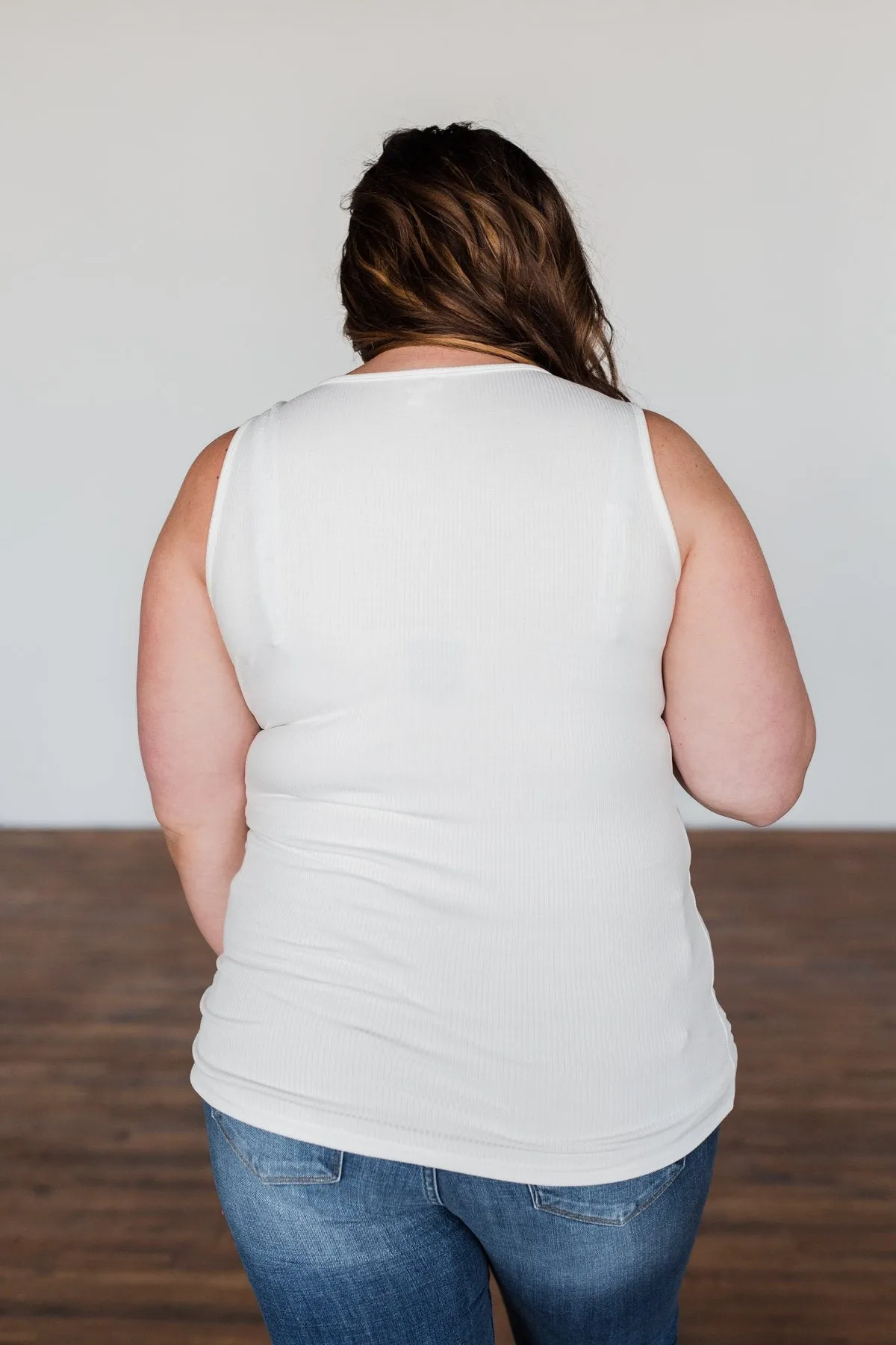 Dream Life Ribbed Button Tank Top- Ivory