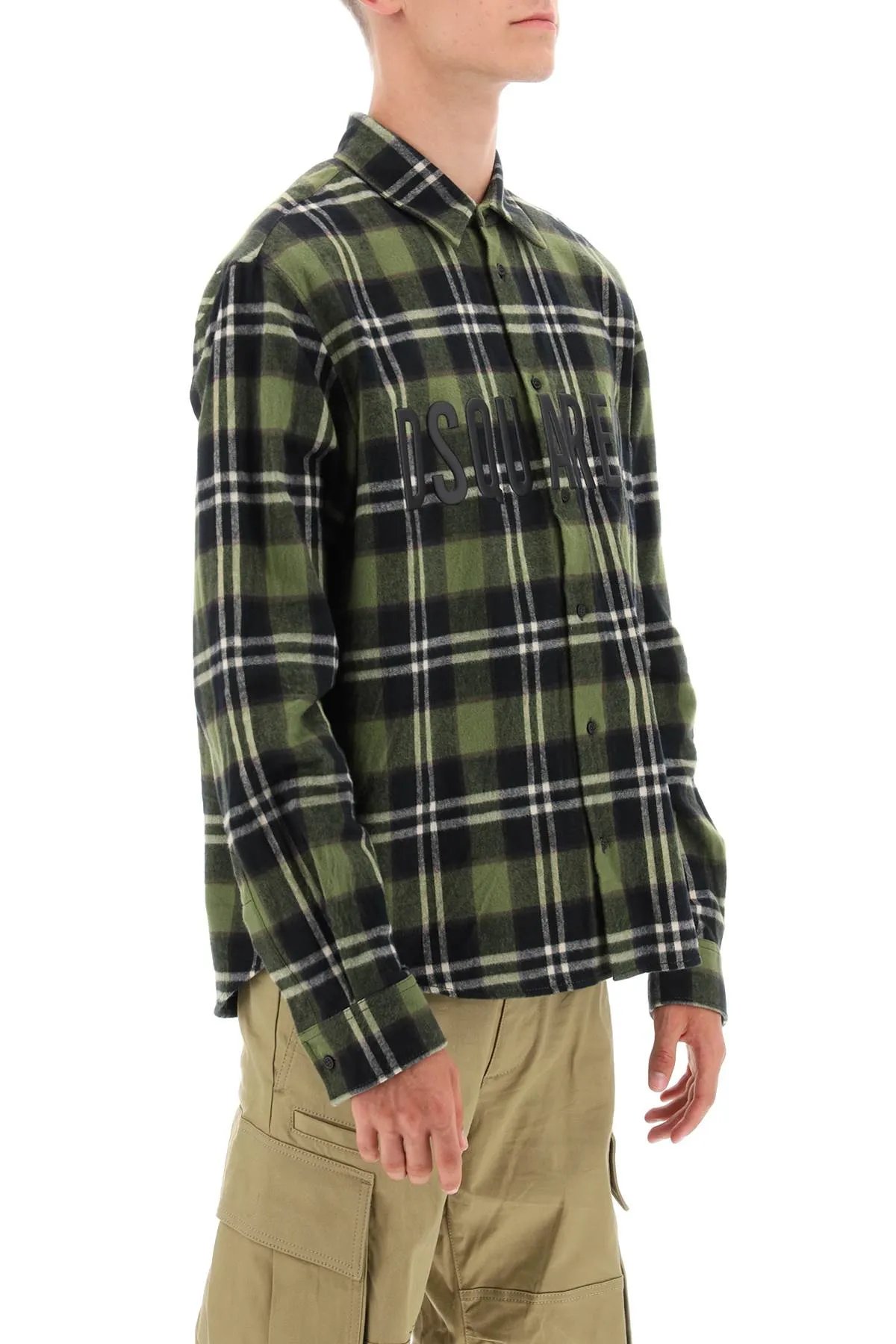 Dsquared2 check flannel shirt with rubberized logo S74DM0758 S78107 GREEN BROWN