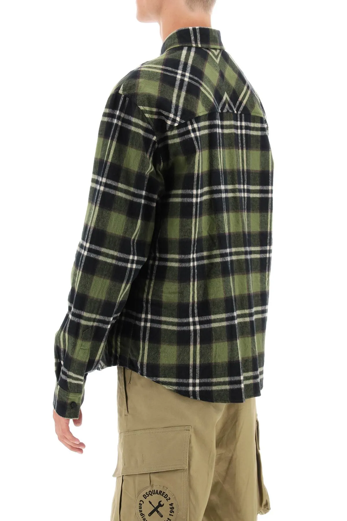 Dsquared2 check flannel shirt with rubberized logo S74DM0758 S78107 GREEN BROWN