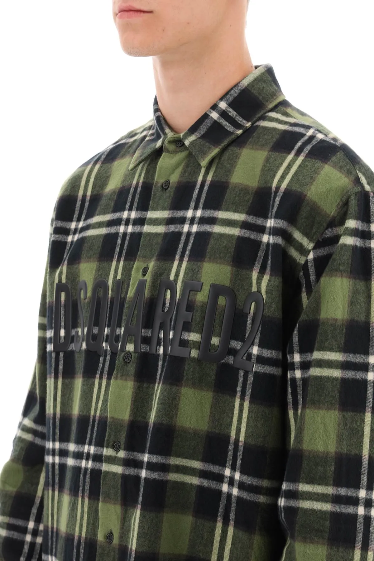 Dsquared2 check flannel shirt with rubberized logo S74DM0758 S78107 GREEN BROWN