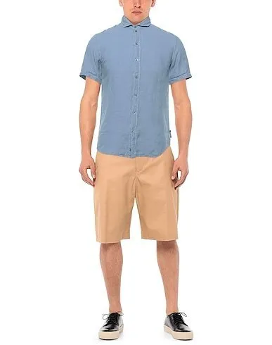 EMPORIO ARMANI  |Button-down Linen Street Style Plain Short Sleeves Shirts