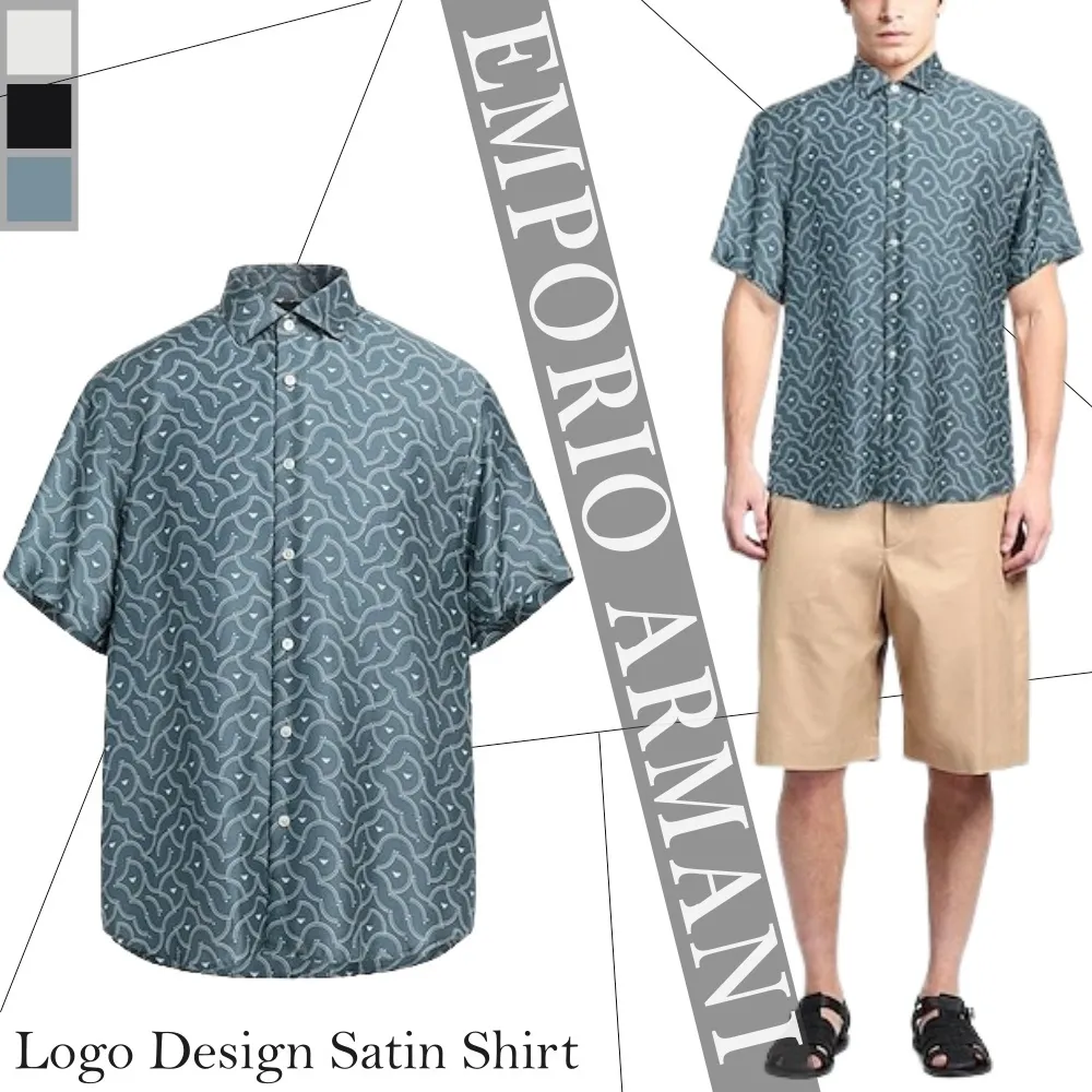 EMPORIO ARMANI  |Button-down Silk Street Style Short Sleeves Logo Shirts