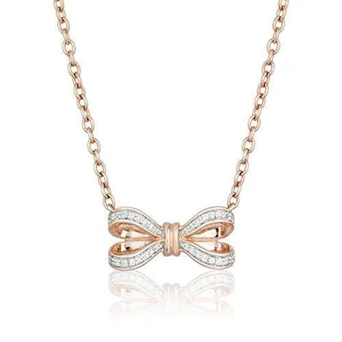 Enchanted Disney Fine Jewelry 10K Rose Gold 1/10Cttw Snow White Bow Necklace