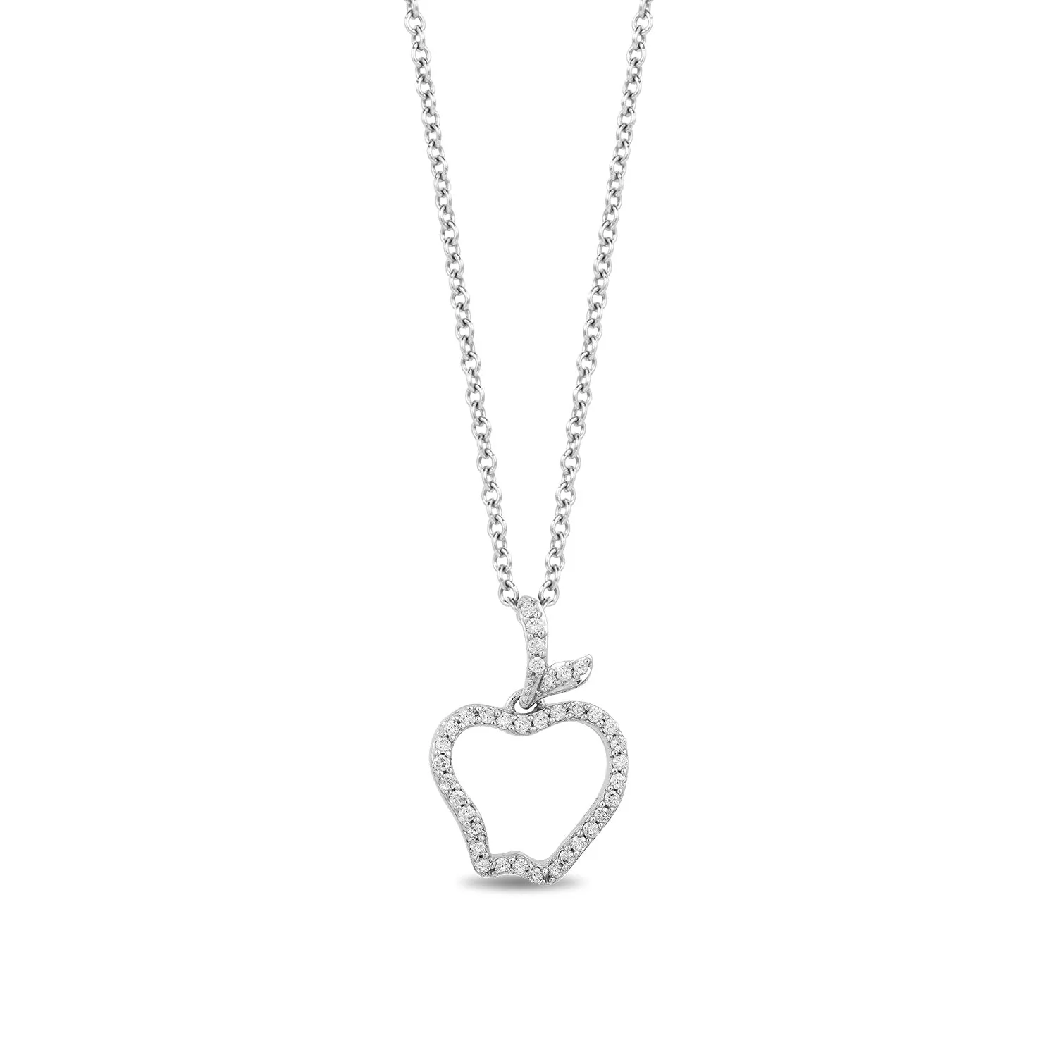 Enchanted Disney Fine Jewelry 10K White Gold with 1/8 CTTW Diamond Snow White Apple Pendant Necklace