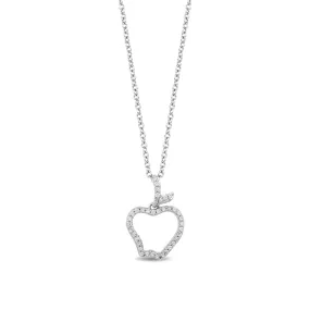 Enchanted Disney Fine Jewelry 10K White Gold with 1/8 CTTW Diamond Snow White Apple Pendant Necklace