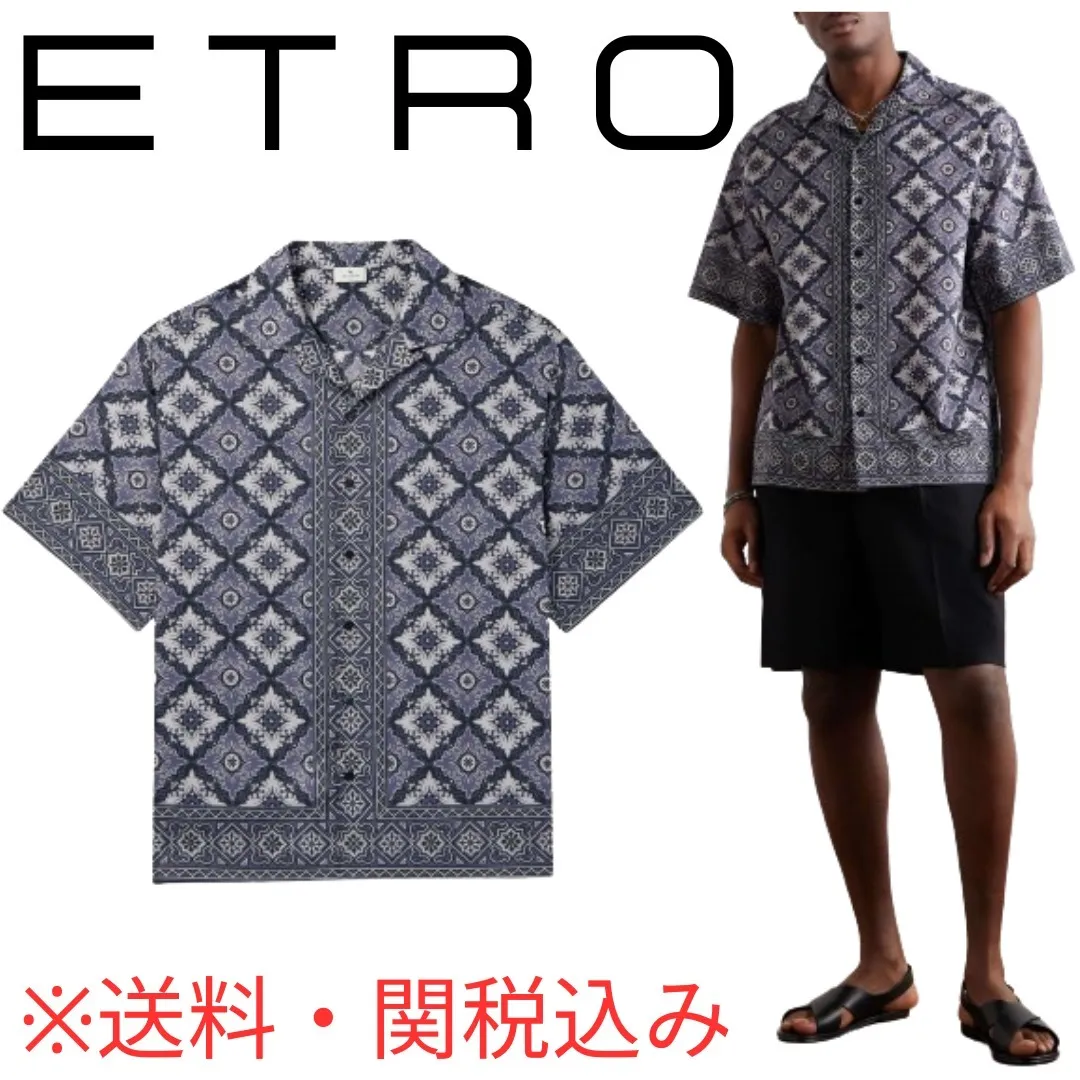 ETRO  |Button-down Unisex Street Style Cotton Short Sleeves