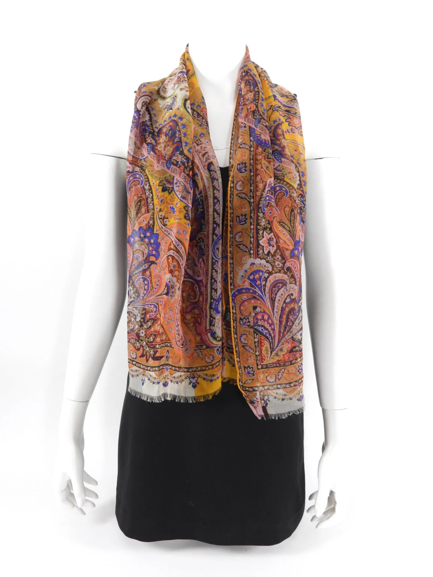 Etro Orange Yellow Paisley Silk Chiffon Scarf