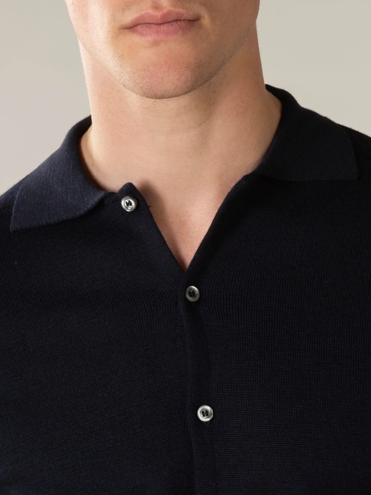 Extrafine Merino Knitted Shirt Navy