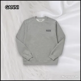 Ganni  |Crew Neck Street Style Long Sleeves Plain Cotton Logo