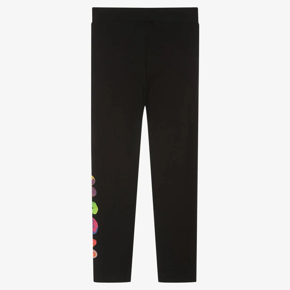 Girls Black Cotton Branded Leggings