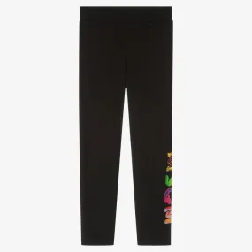 Girls Black Cotton Branded Leggings