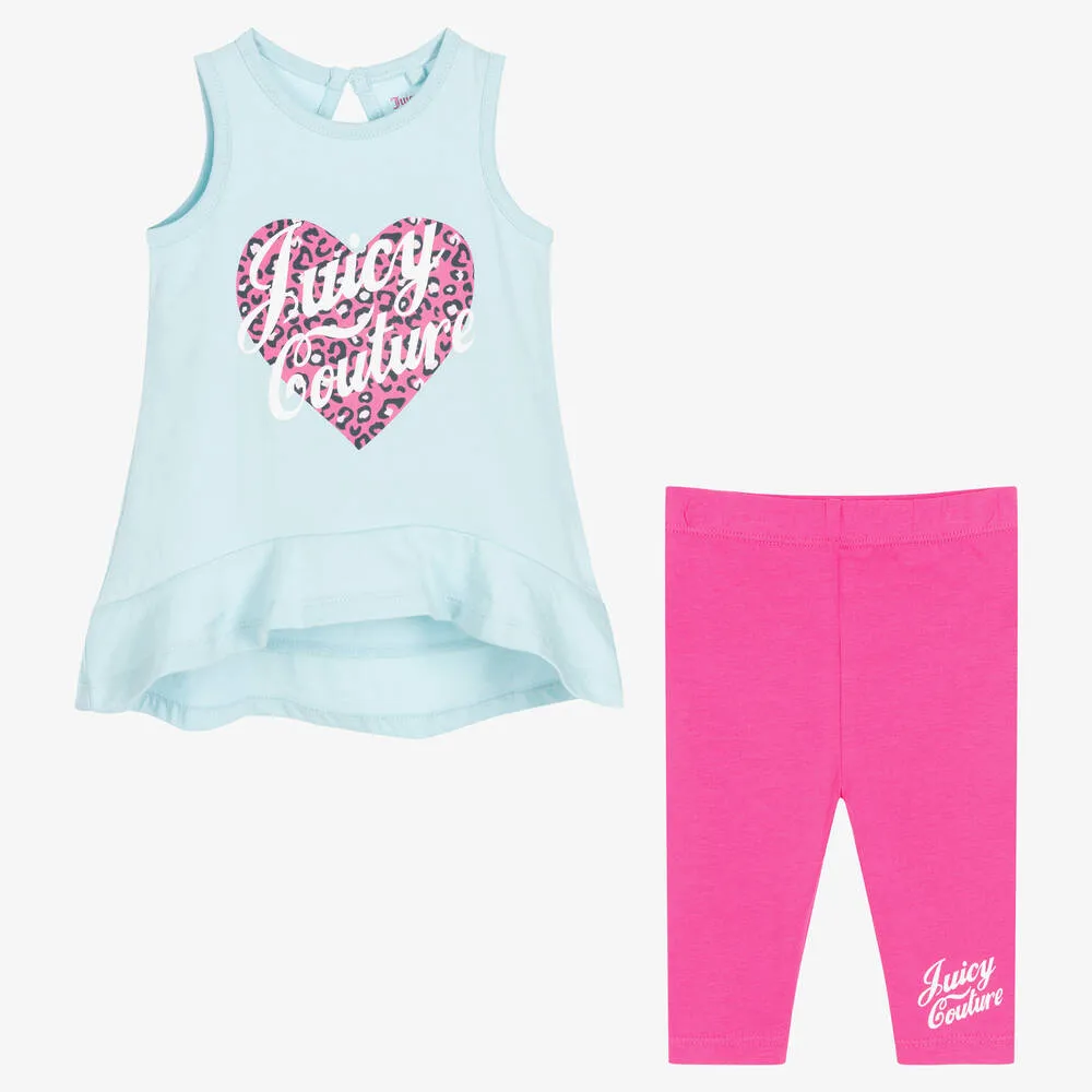 Girls Blue & Pink Leggings Set