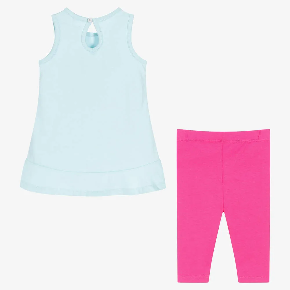 Girls Blue & Pink Leggings Set