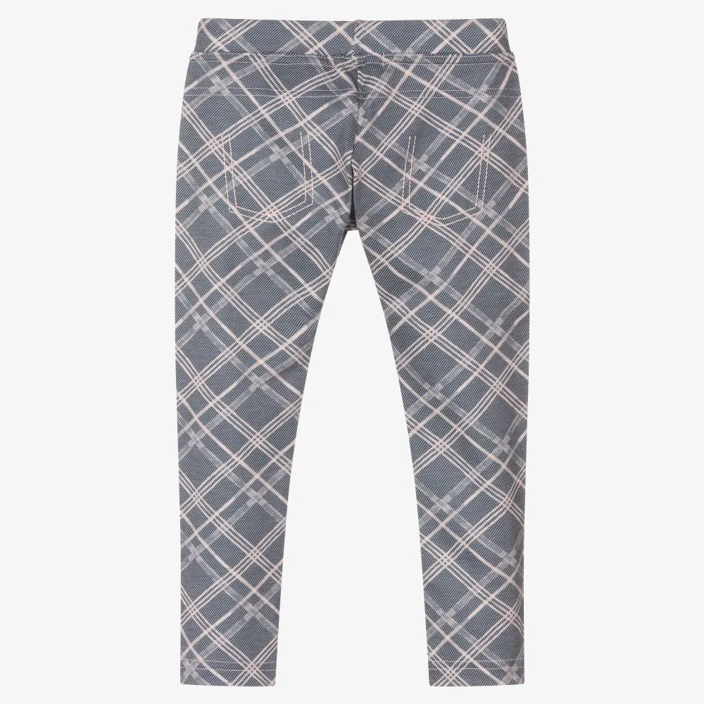 Girls Blue Checked Leggings