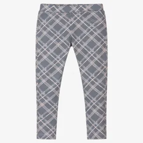 Girls Blue Checked Leggings