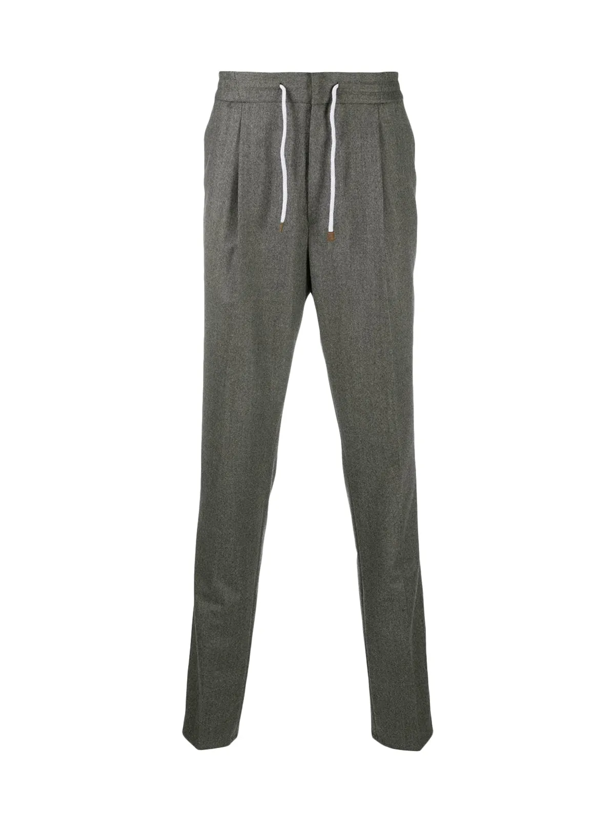 Grey Wool Pleated Drawstring Trousers