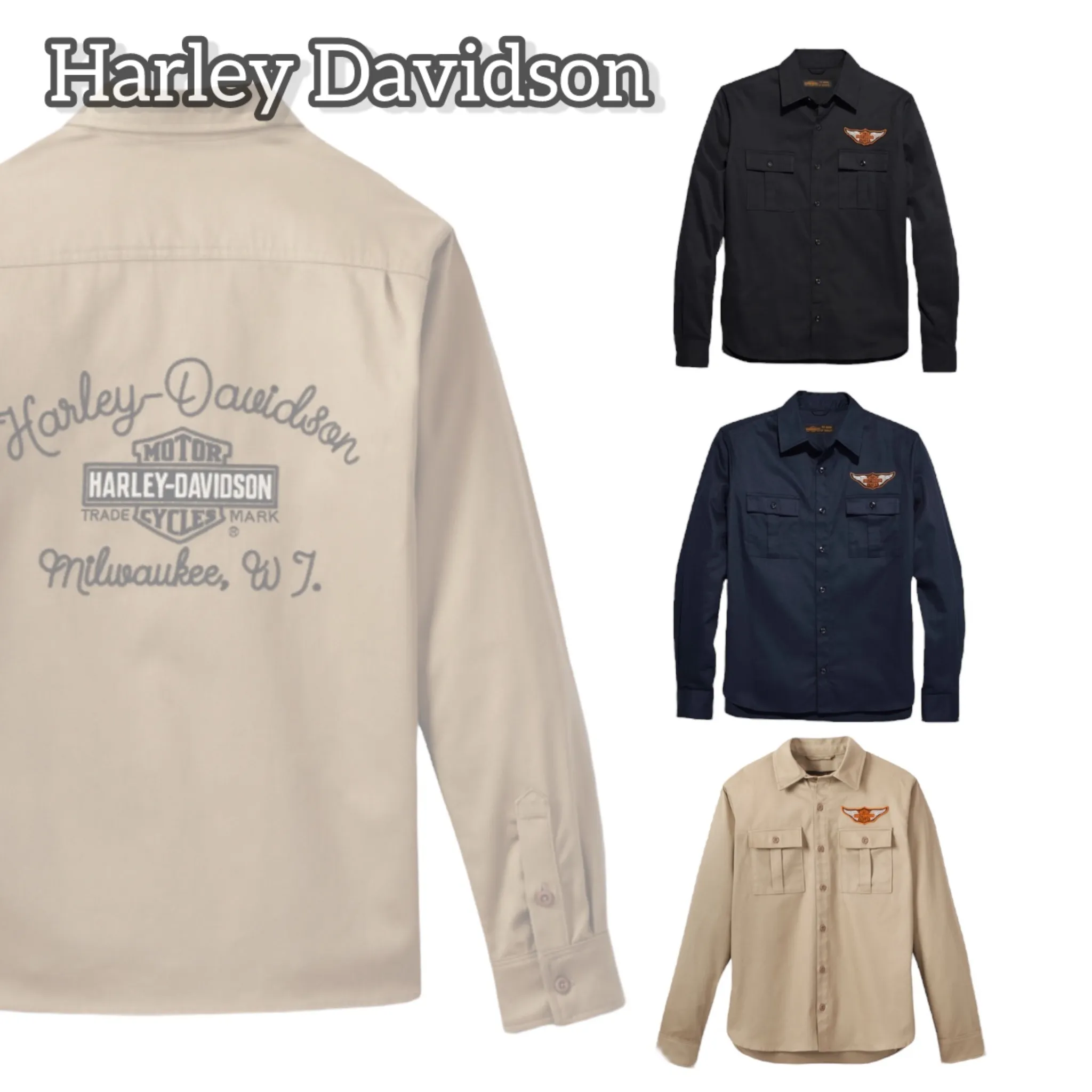 Harley Davidson  |Button-down Street Style Long Sleeves Plain Cotton Logo