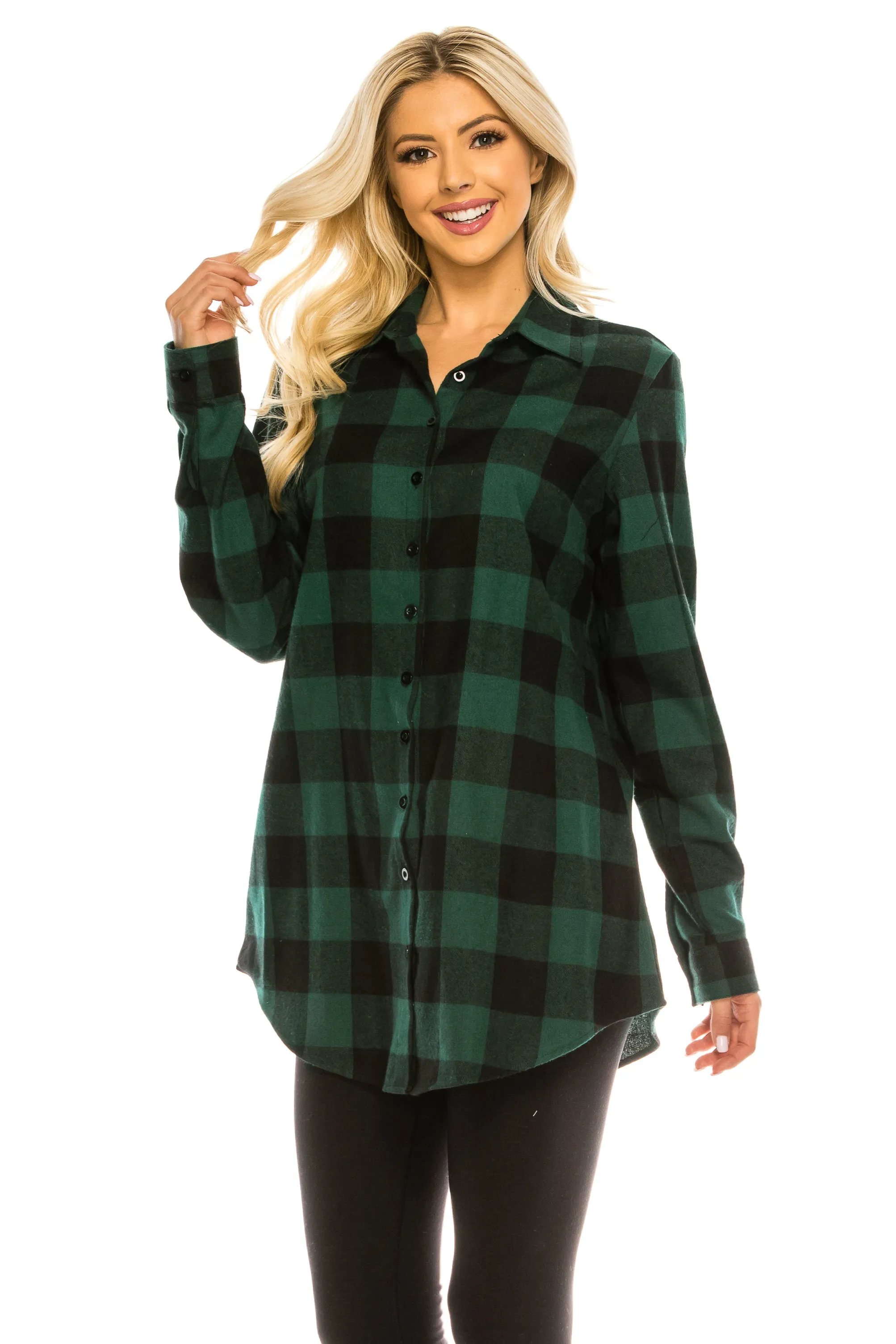 Haute Edition Women's Long Button Down Flannel Tunic Shirt with Plus