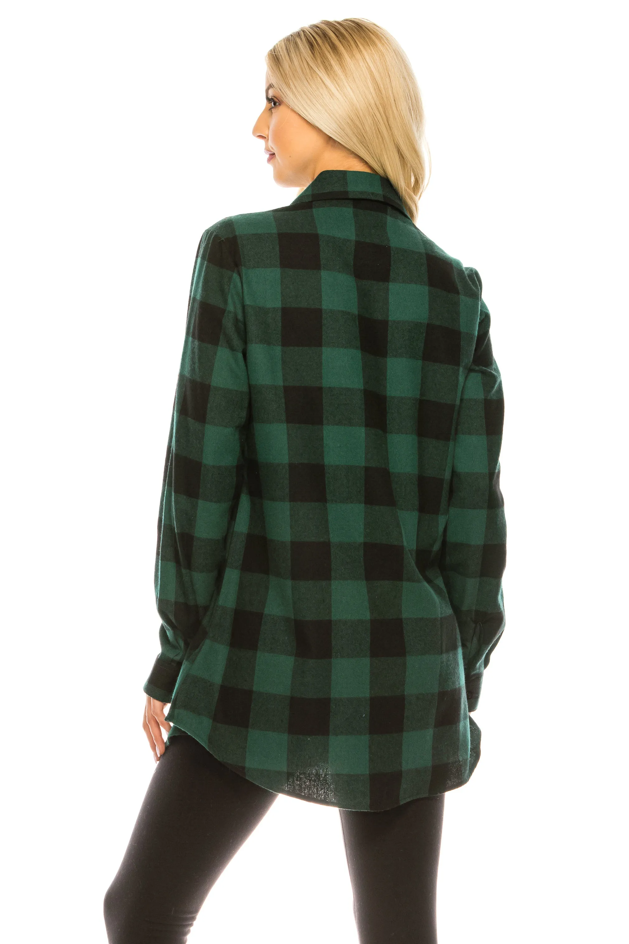 Haute Edition Women's Long Button Down Flannel Tunic Shirt with Plus