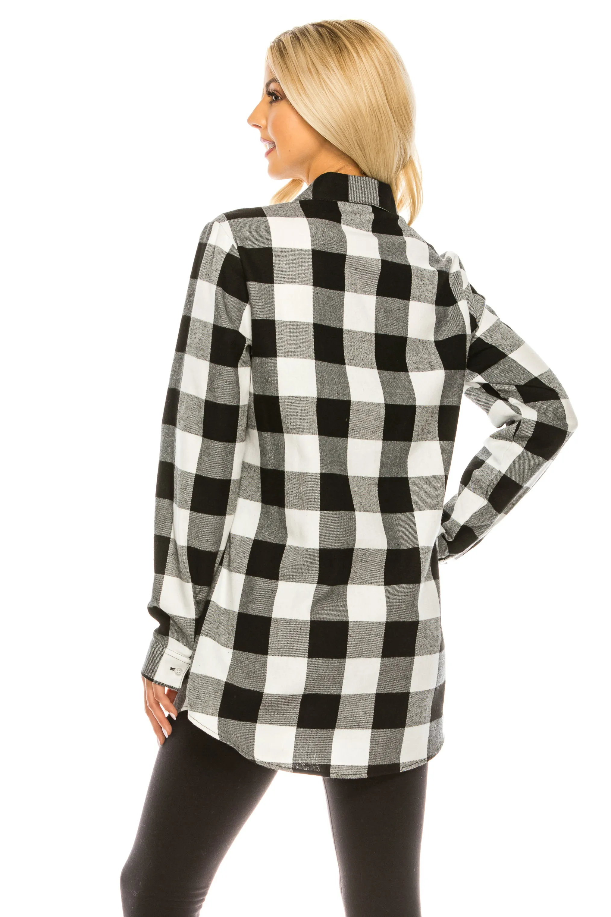 Haute Edition Women's Long Button Down Flannel Tunic Shirt with Plus